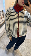 幼間條Cardigan/白
