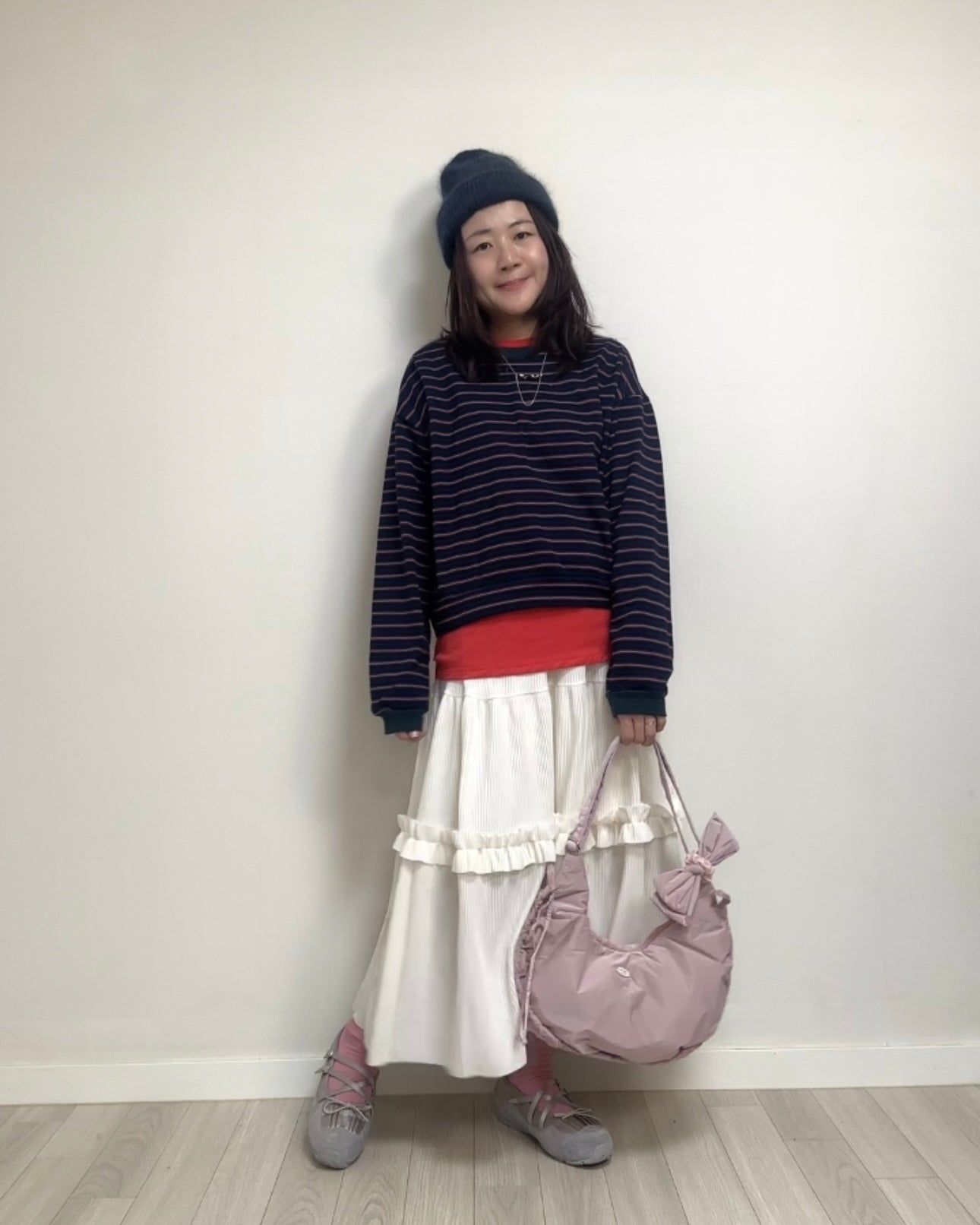 縮褶微令面手袋/淡粉紅