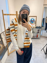 撞色邊T-shirt/白+杏 (size 偏細, 適合穿開XS-S碼客人)