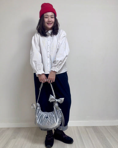 縮褶微令面手袋/銀