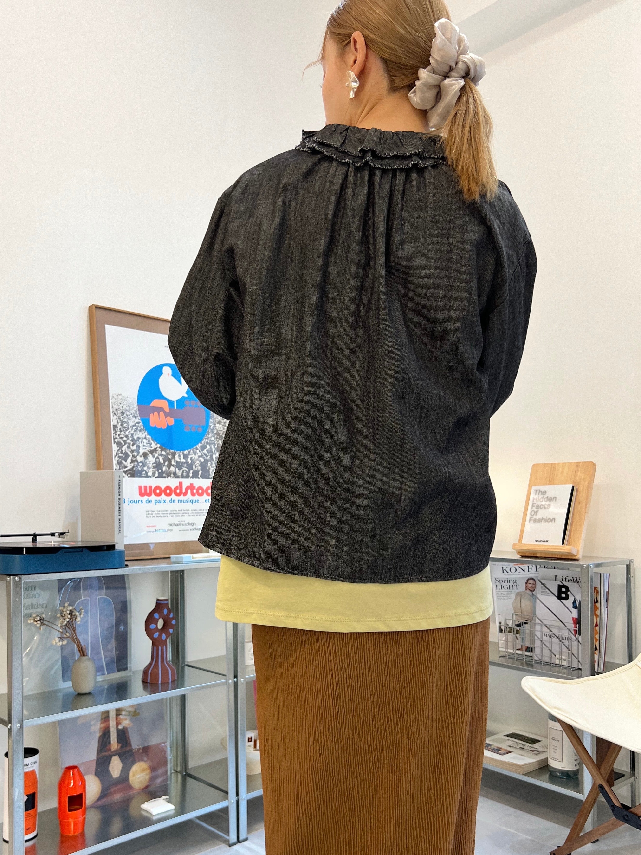 Ruffle領牛仔恤衫外套/黑