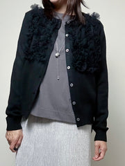 紗紗ruffle cardigan/黑