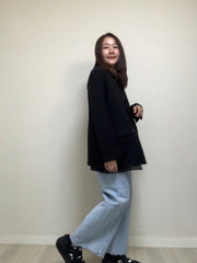 紗腳V領西裝褸/黑