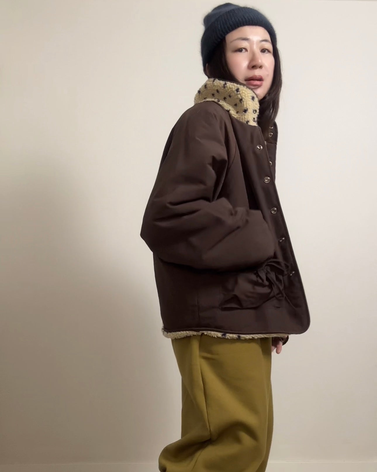 雙面點點外套/深啡+杏