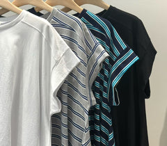 混色間條長身T-shirt/灰