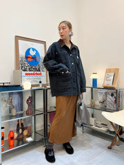 燈心絨領牛仔褸/黑