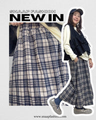 格仔亂褶散裙/灰