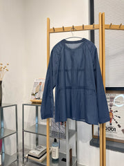 後束腰透薄恤衫外套/霧藍