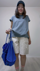衫腳大摺褶T-shirt/霧藍