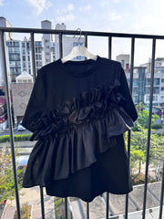 大Ruffle Tee/黑