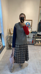 兩袖併色小企領T-shirt/灰