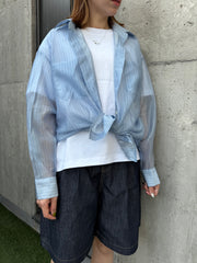 透薄條子shirt/淺藍