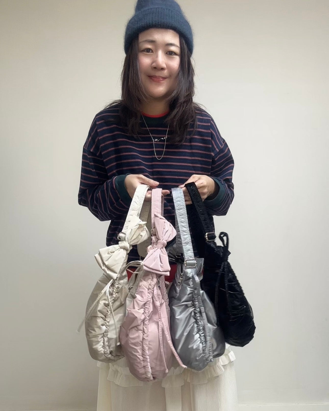 縮褶微令面手袋/淡粉紅