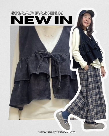 燈芯絨雙層Ruffle背心/黑