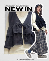 燈芯絨雙層Ruffle背心/黑