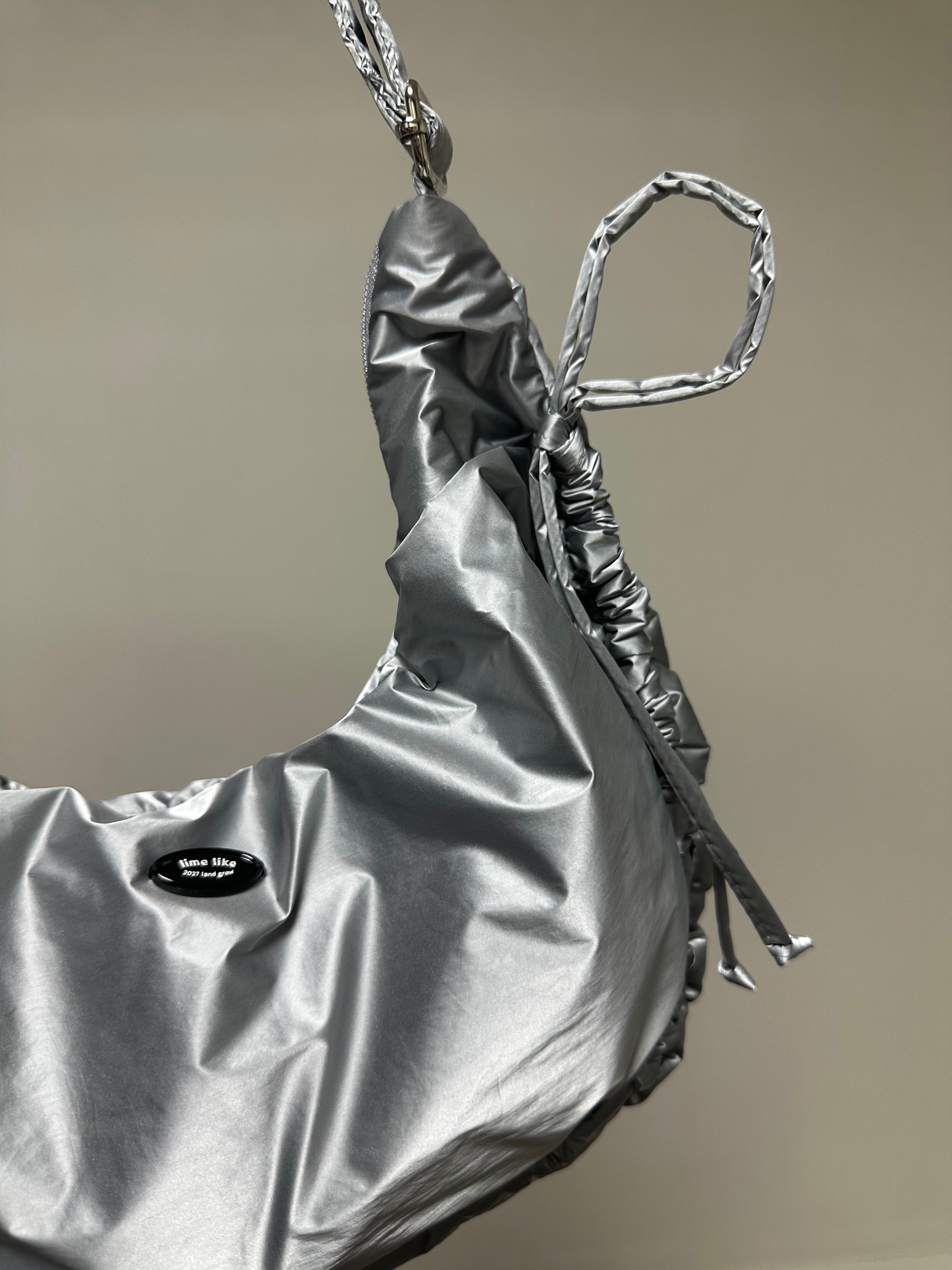 縮褶微令面手袋/銀