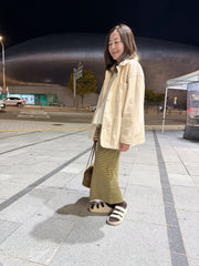 間條彈性直身裙/橄欖