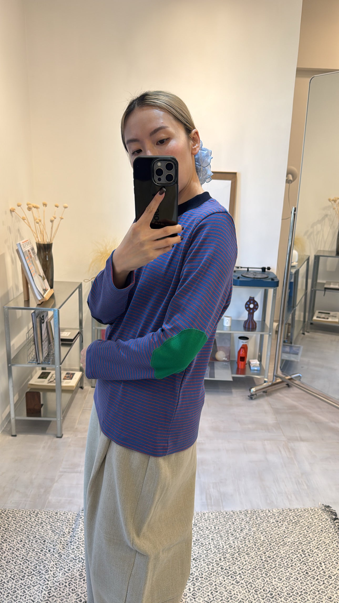 手肘patch work T-shirt/紫藍
