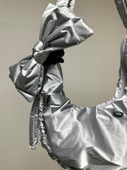 縮褶微令面手袋/銀