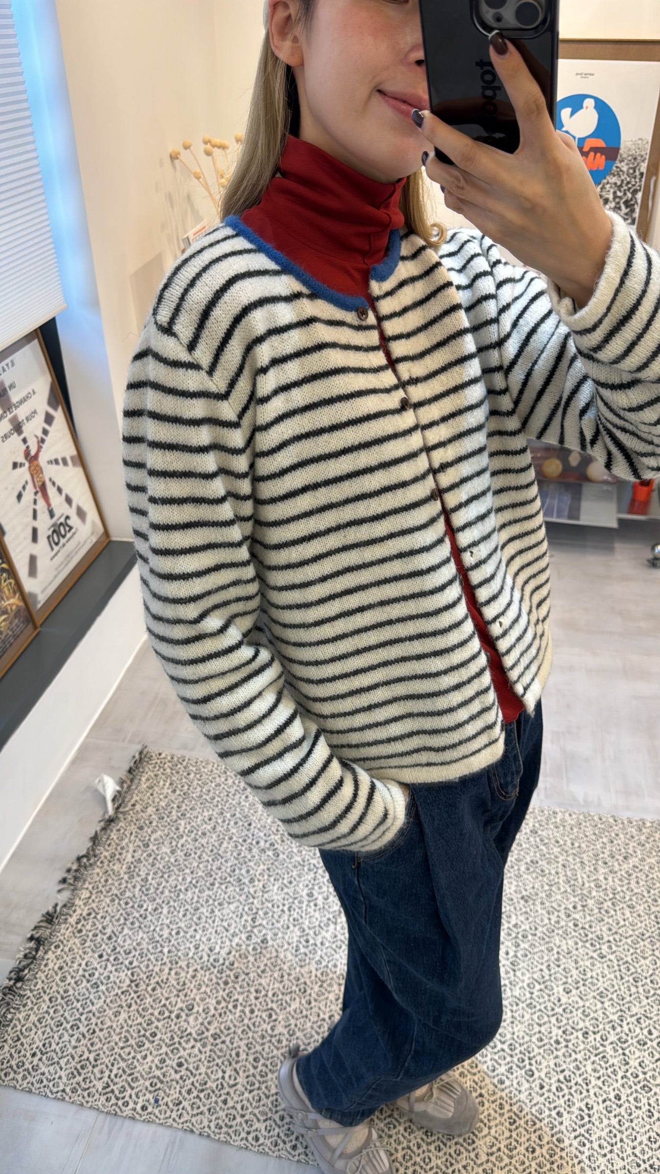 幼間條Cardigan/白