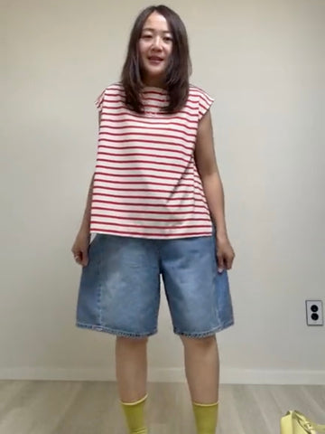 單色幼條A型背心/紅