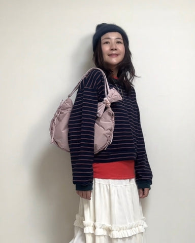 縮褶微令面手袋/淡粉紅