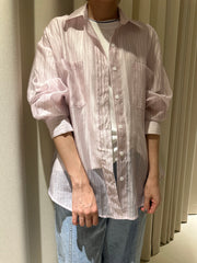 透薄條子shirt/粉紅