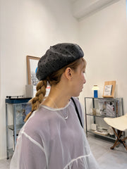 心心條紋具蕾帽/灰