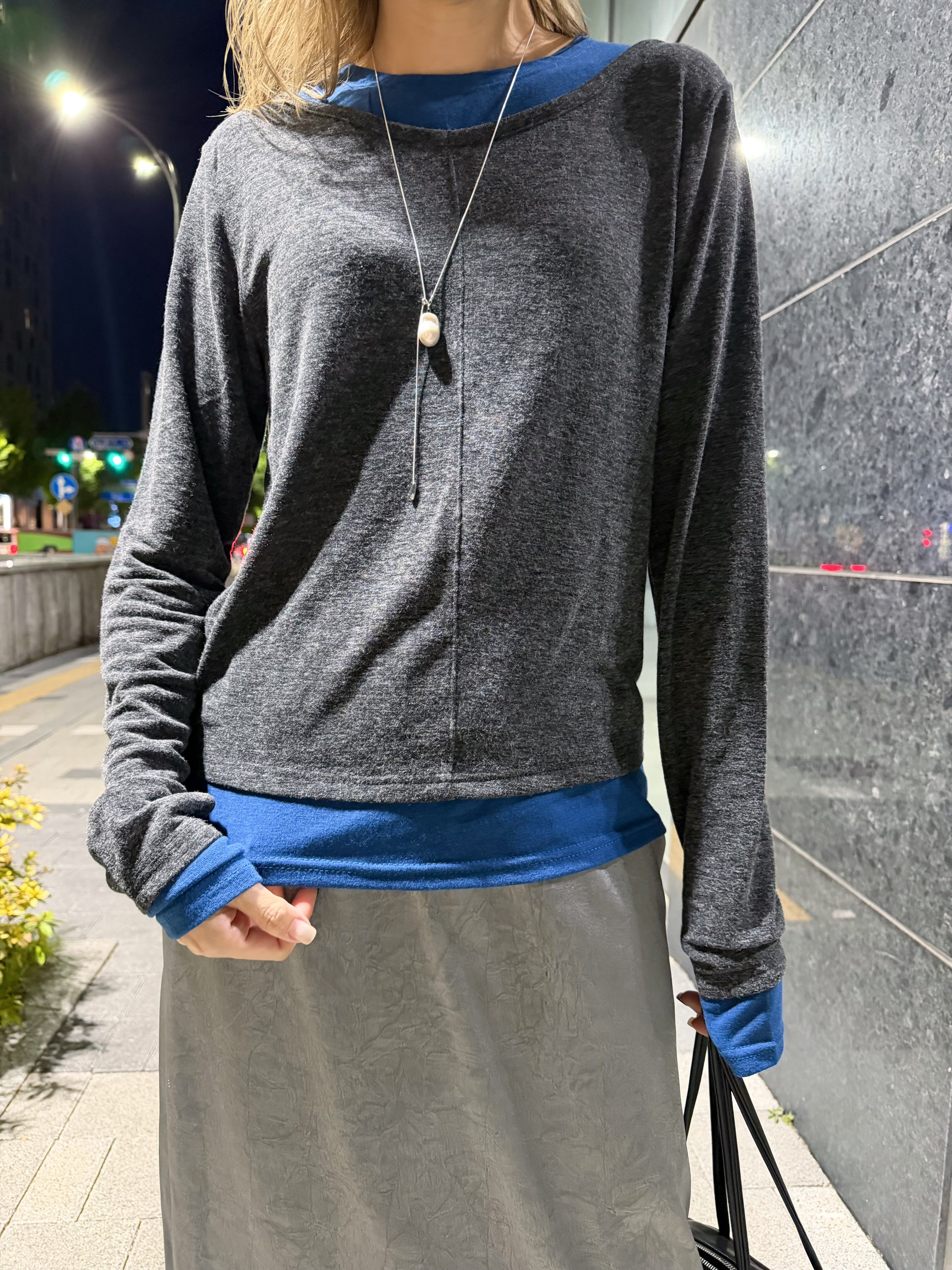 領袖撞色T-shirt/灰