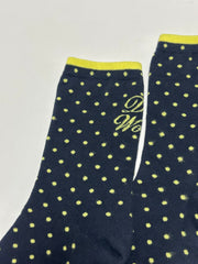 波點文字襪/深藍+黃