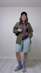 束繩牛仔短褲/條子藍