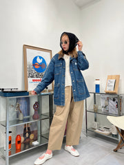 燈心絨領牛仔褸/藍