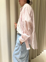 透薄條子shirt/粉紅