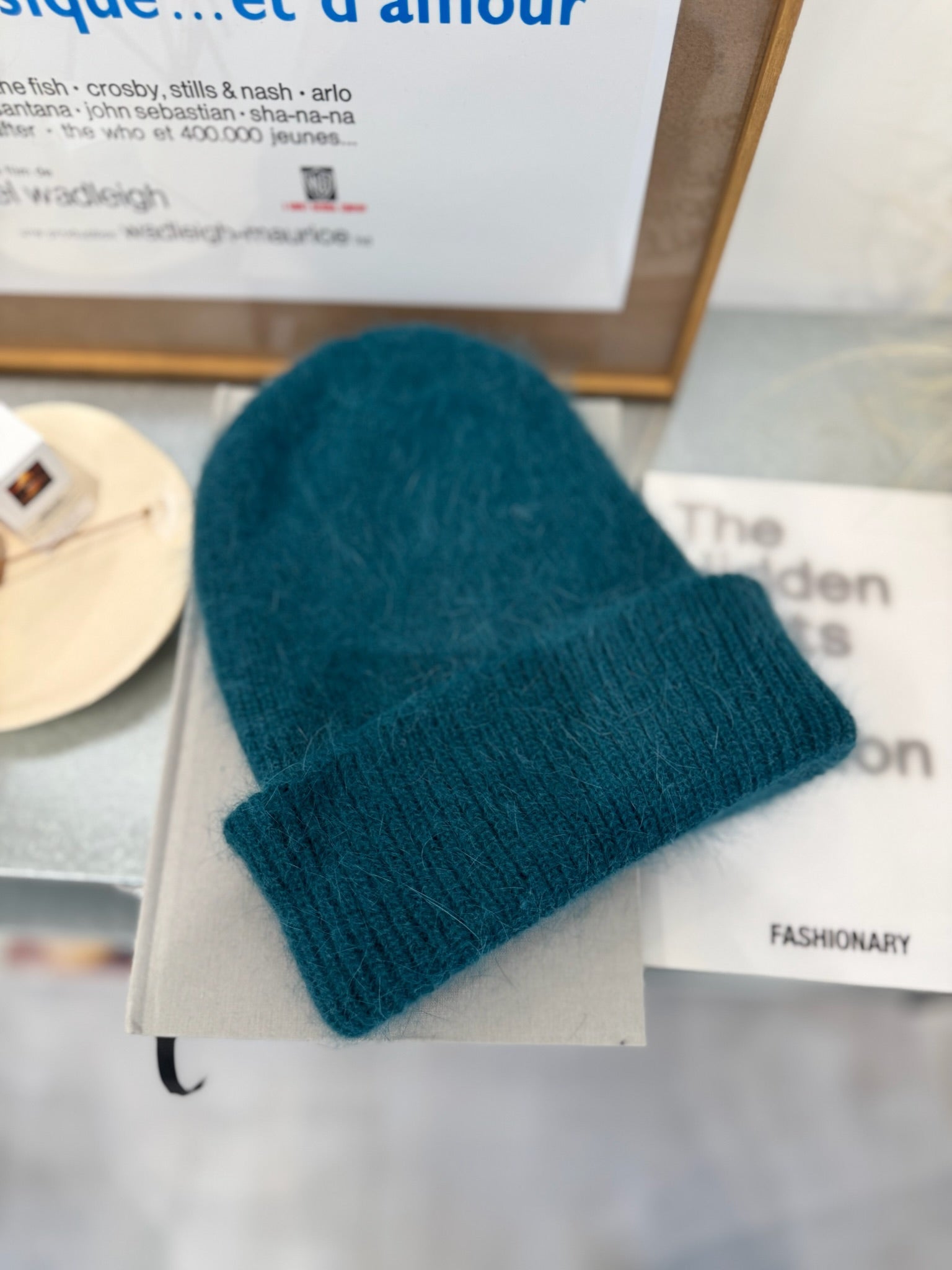 兔毛冷帽/藍綠
