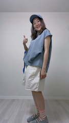 衫腳大摺褶T-shirt/霧藍