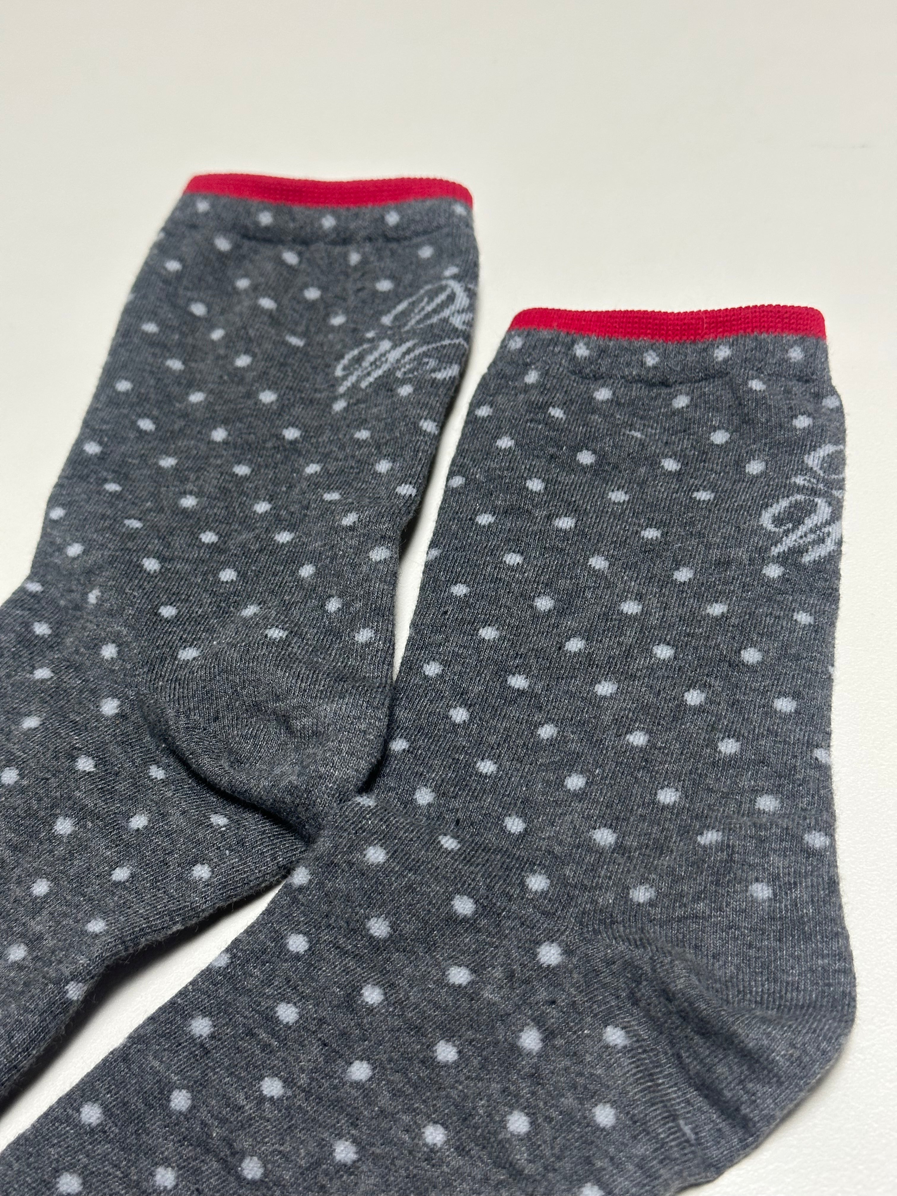 波點文字襪/灰+紅