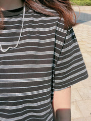 黑領多色條子T-shirt/黑