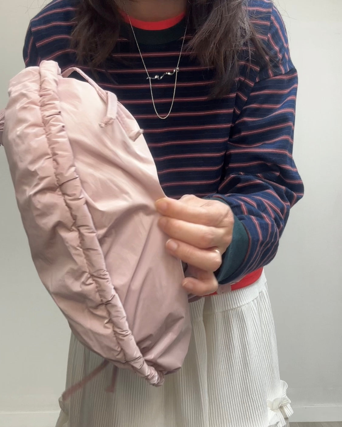 縮褶微令面手袋/淡粉紅