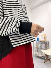 前間條後淨色T-shirt/淺藍領