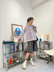 束袖T-shirt/霧紫