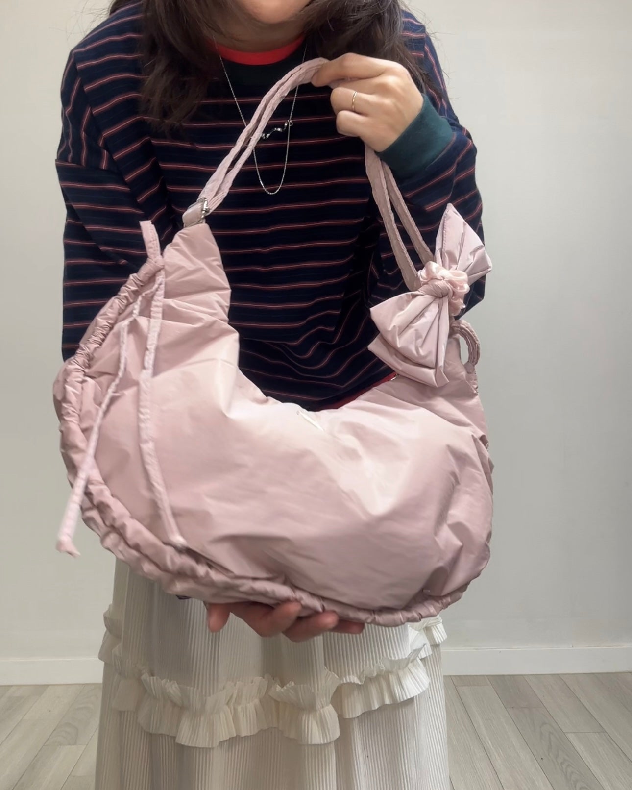 縮褶微令面手袋/淡粉紅