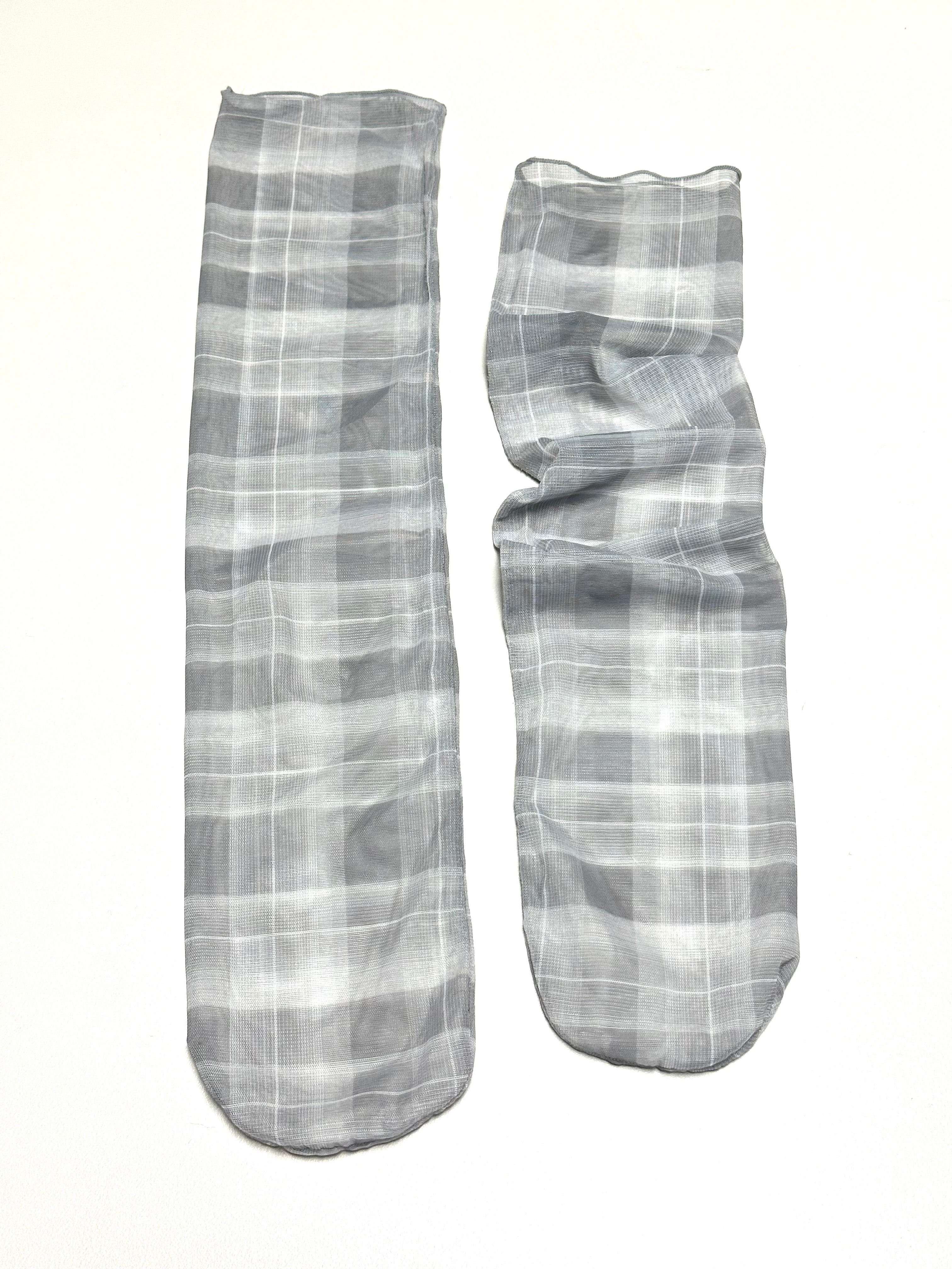 格仔半透襪/灰