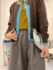 併色cardigan/啡+彩藍
