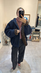 雙面點點外套/深藍+啡