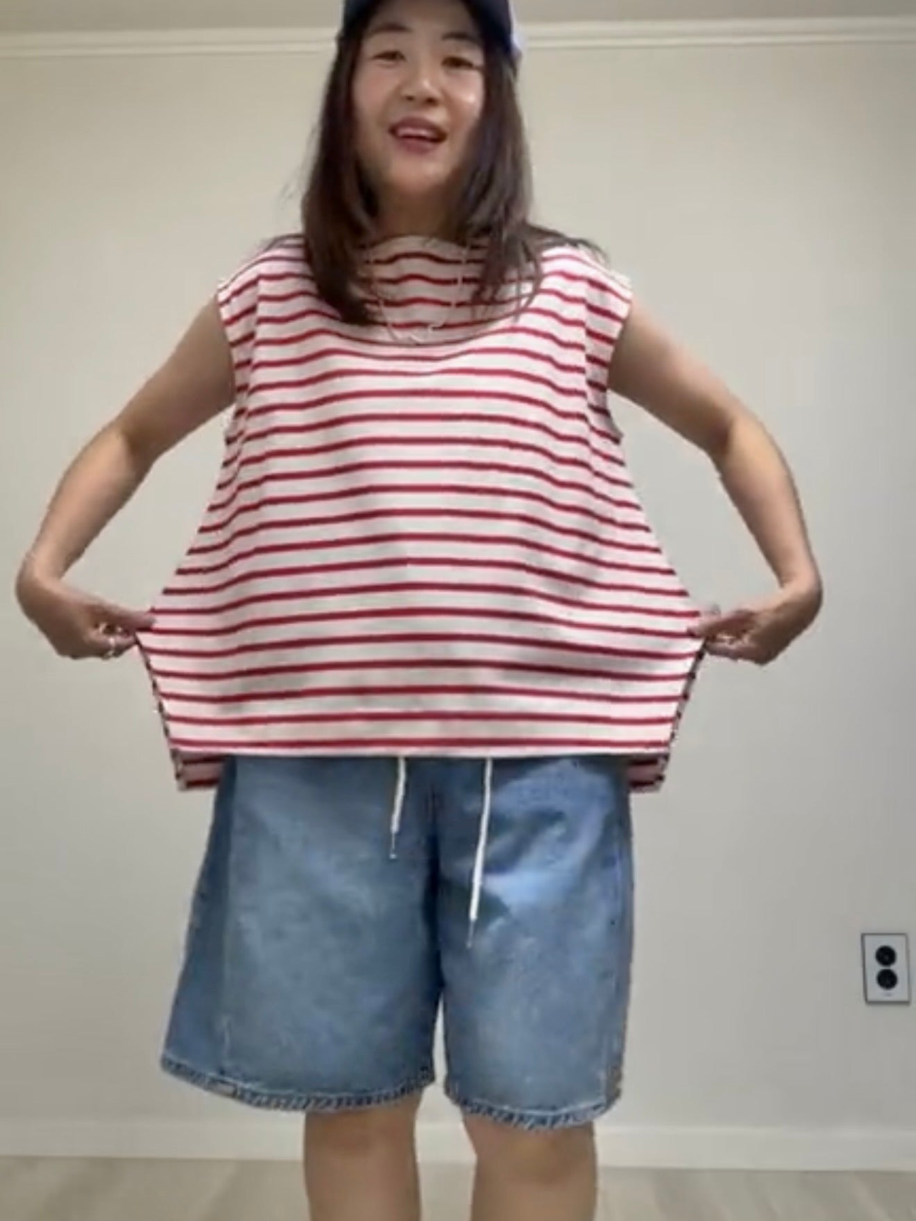 單色幼條A型背心/紅