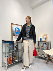 前間條後淨色T-shirt/綠領