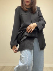 紗腳V領西裝褸/黑