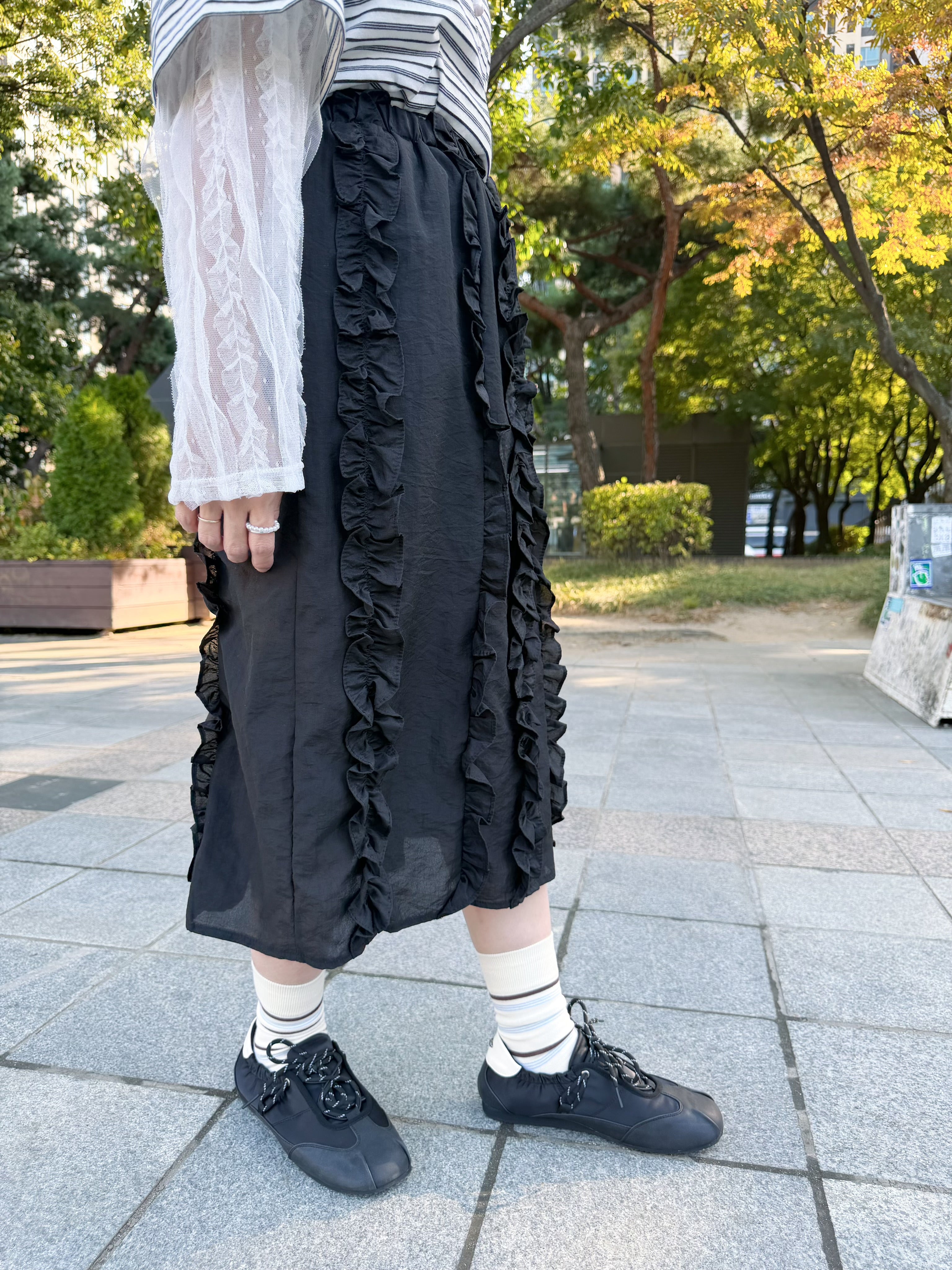 Ruffle直身裙/黑