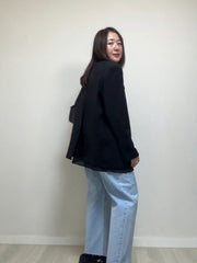 紗腳V領西裝褸/黑