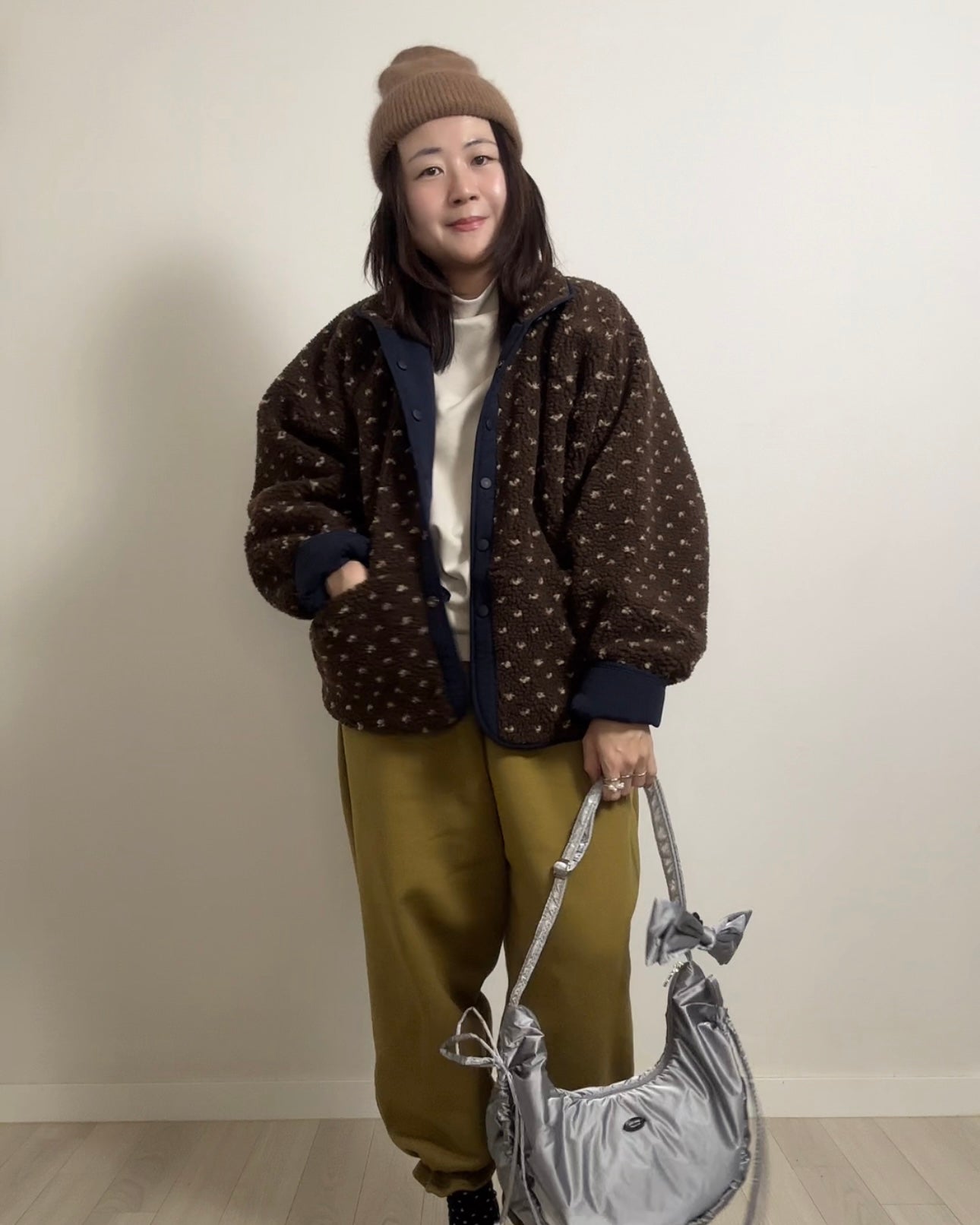 雙面點點外套/深藍+啡